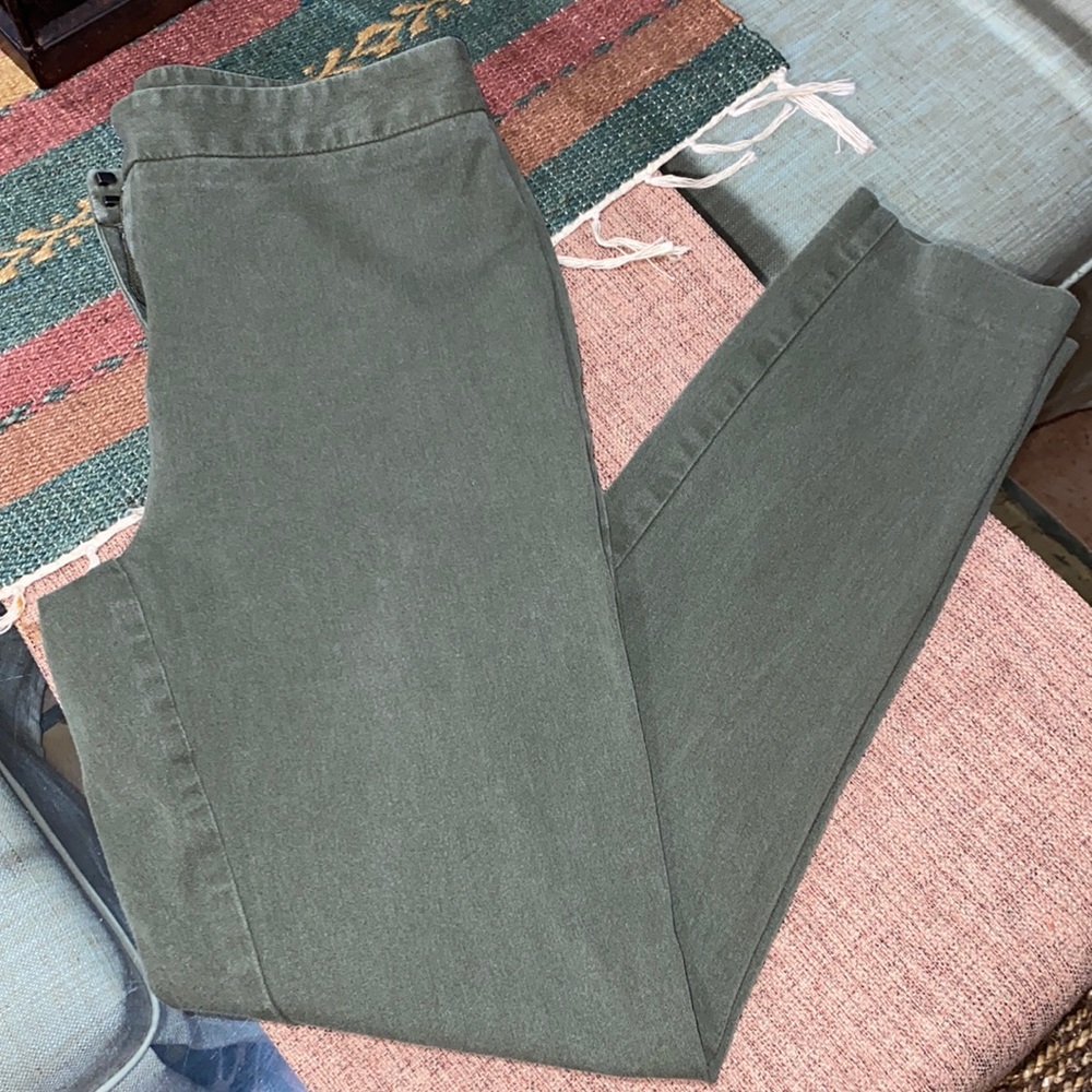 Army green, slightly distressed, skinny, stretchy pants